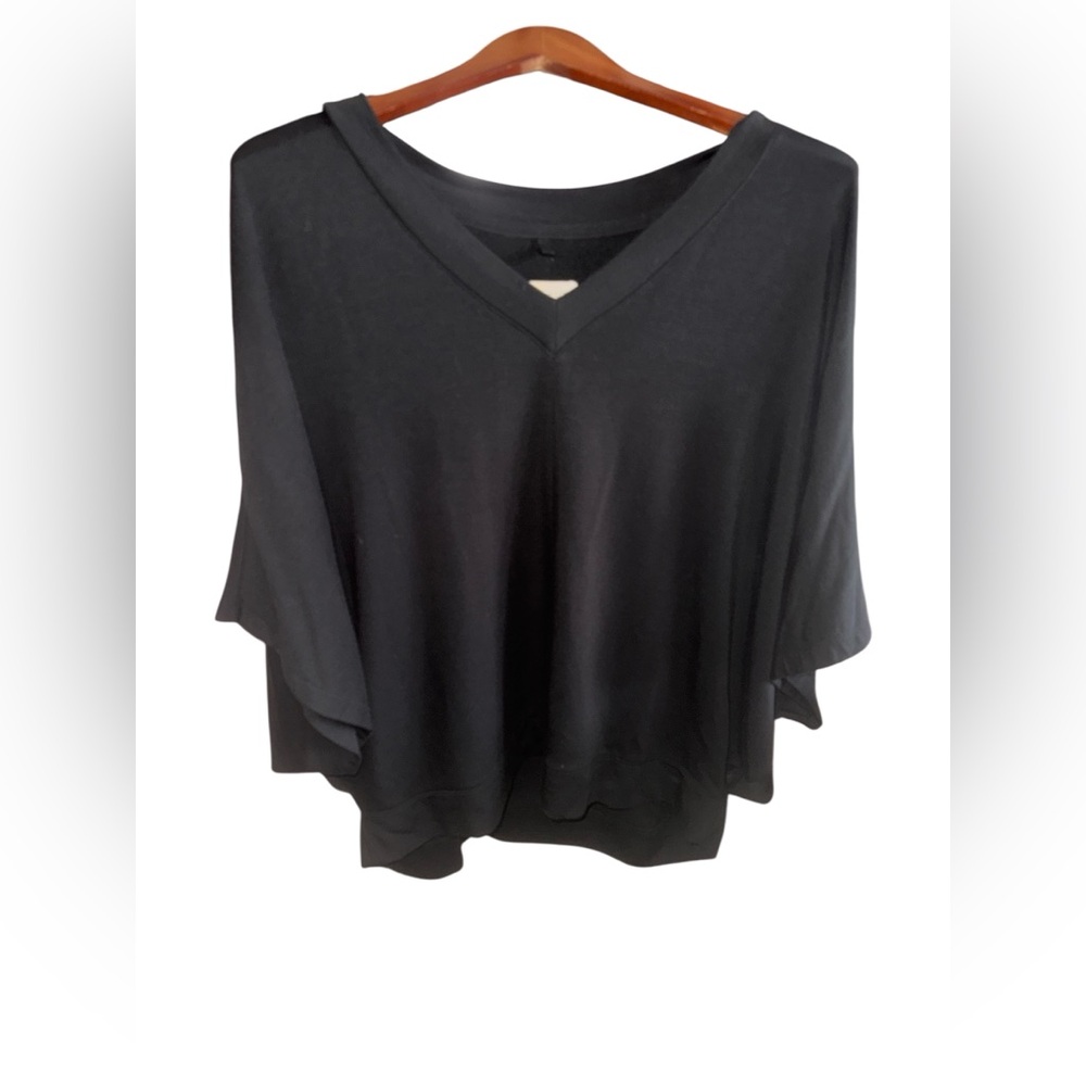 Lou & Grey for LOFT Black Poncho Style Solid Black Top Super Soft Blouse Large